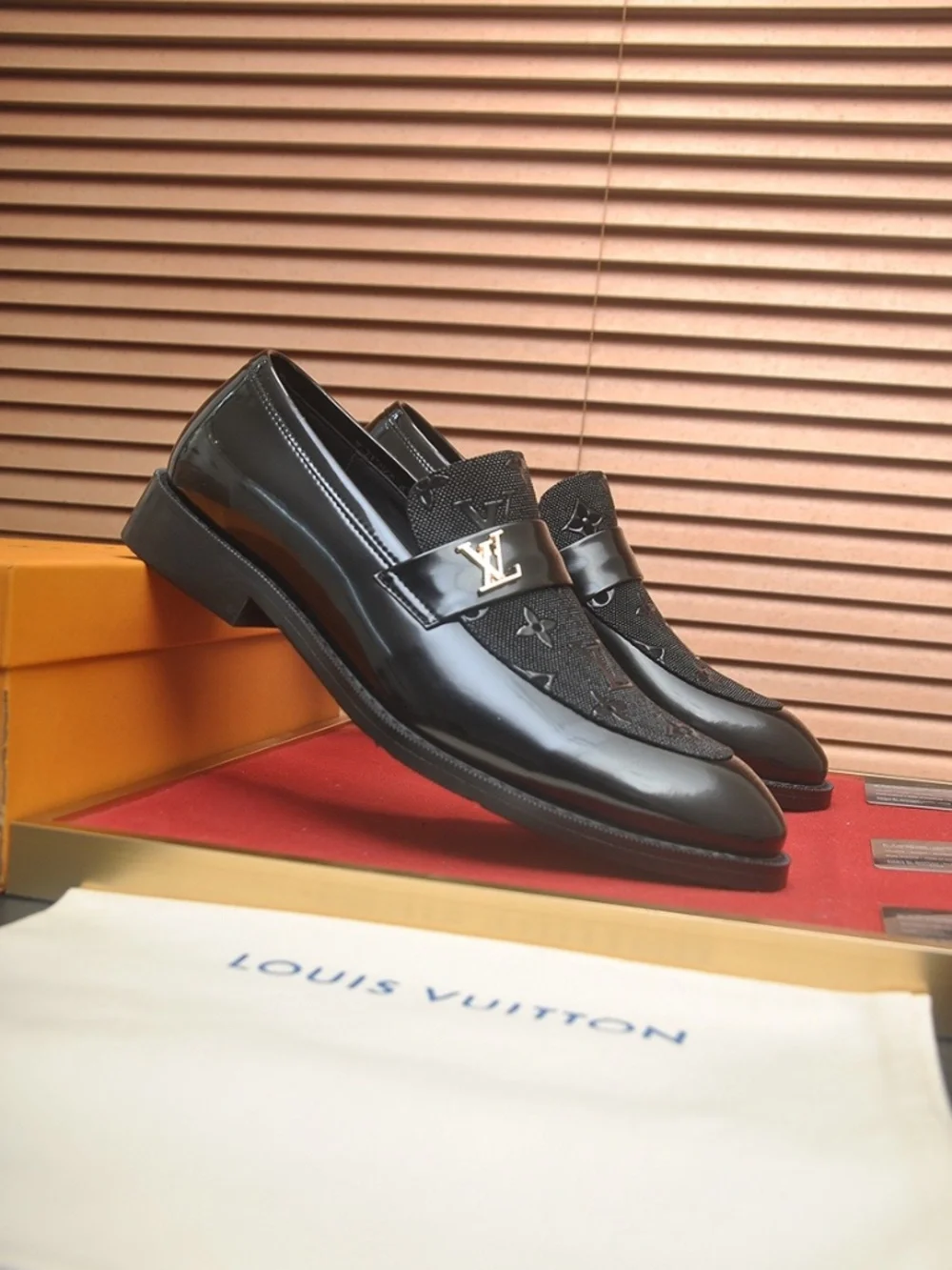 Louis Vuitton Men’s Black Monogram Leather Slip-On Loafers